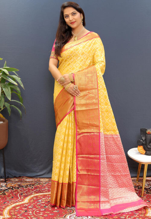 Woven Art Silk Saree in Yellow