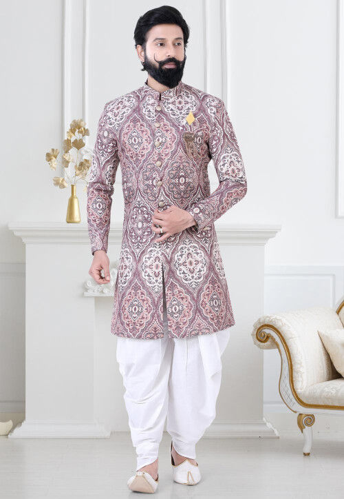 Digital Printed Art Silk Sherwani in Old Rose MUY644