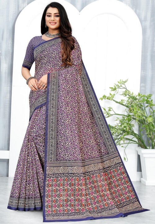 Buy GARIYA Self Design Bollywood Cotton Silk Purple Sarees Online @ Best  Price In India | Flipkart.com