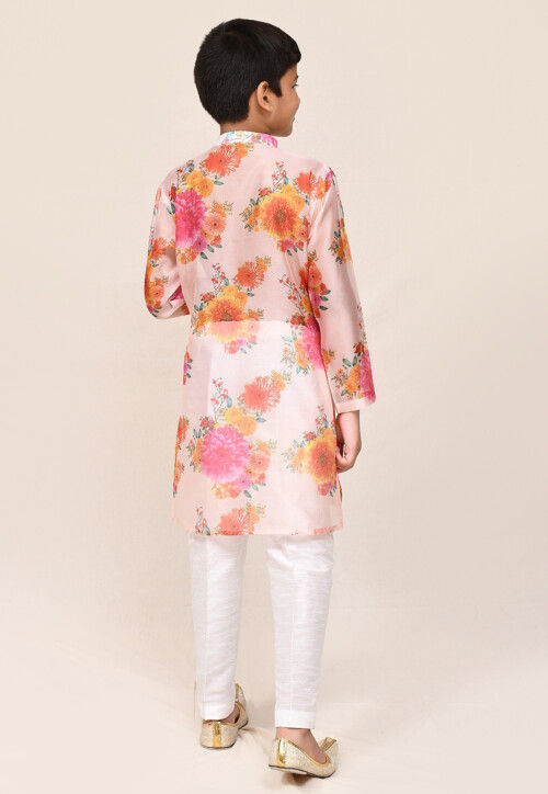 Digital Printed Chanderi Silk Kurta Set in Peach