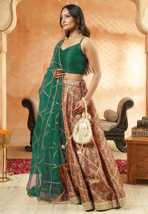 Digital Printed Chanderi Silk Lehenga in Multicolor