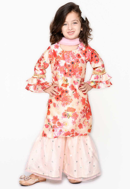Digital Printed Chanderi Silk Pakistani Suit in Peach