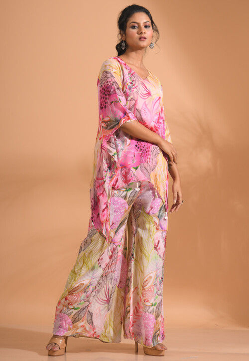 Digital Printed Chiffon Co ord Set in Multicolor