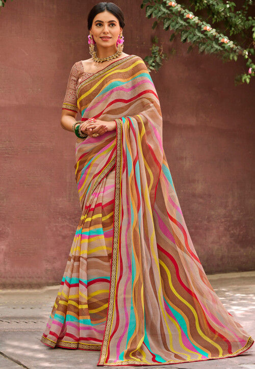 Admyrin Brown Chiffon Foil Print Designer Party Wear Saree With Blouse  Piece at Rs 2649.00 | मुद्रित शिफॉन साड़ी - Admyrin E Com Services, Surat |  ID: 2850360745491