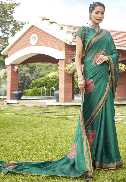 Buy Bottle Green Chiffon Saree for Women Online from India's Luxury  Designers 2023