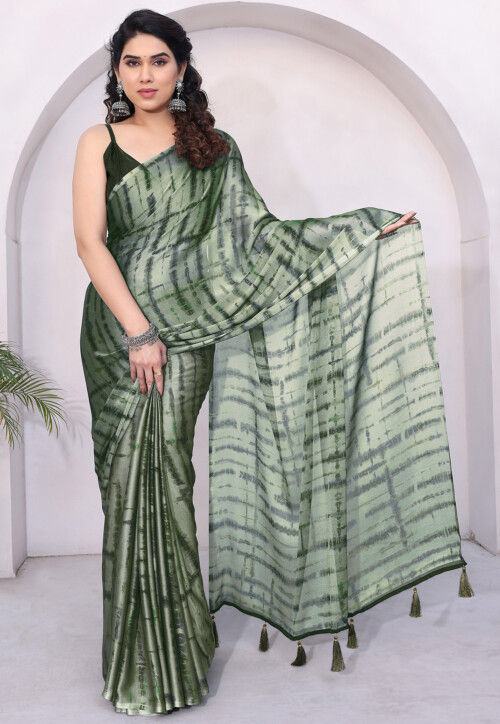 Digital Printed Chiffon Saree in Dusty Green