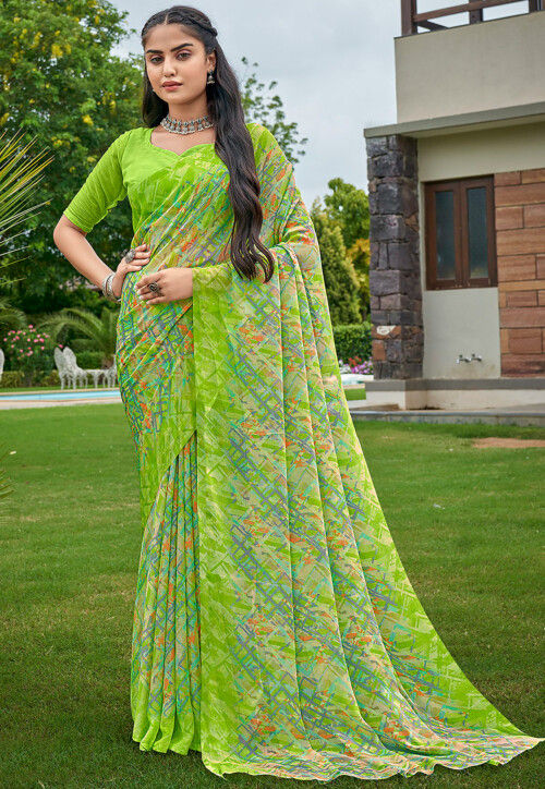 Alekha Network Al-1225-C Green Chiffon Saree – Sanskar Sarees