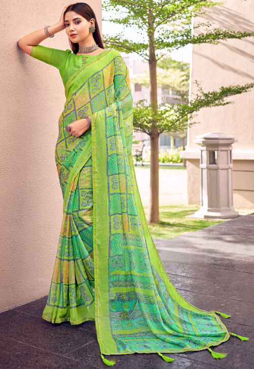 Buy Parrot Green Chiffon Saree for Women Online from India's Luxury  Designers 2024