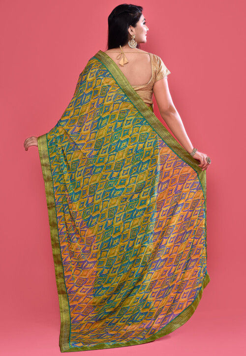Digital Printed Chiffon Saree in Green
