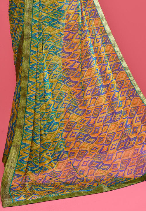 Digital Printed Chiffon Saree in Green