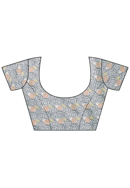 Digital Printed Chiffon Saree in Grey