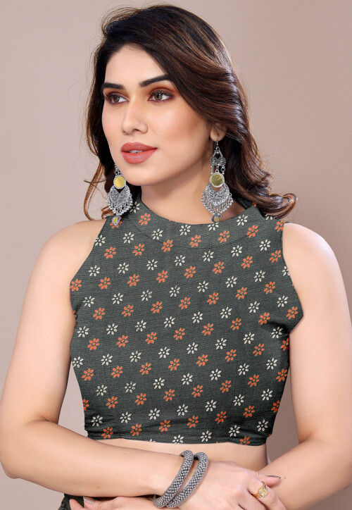 Digital Printed Chiffon Saree in Grey