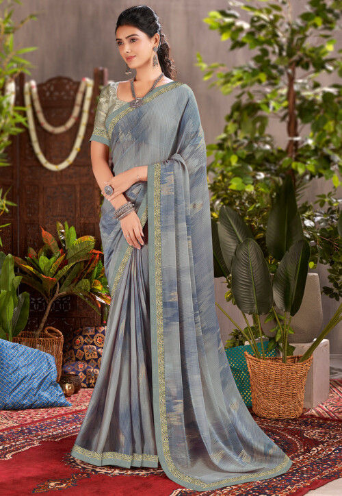 Shop Printed Grey Color Chiffon Silk Saree Festive Wear Online at Best  Price | Cbazaar