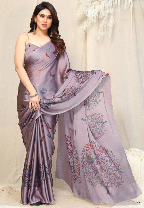 Digital Printed Chiffon Saree in Light Purple