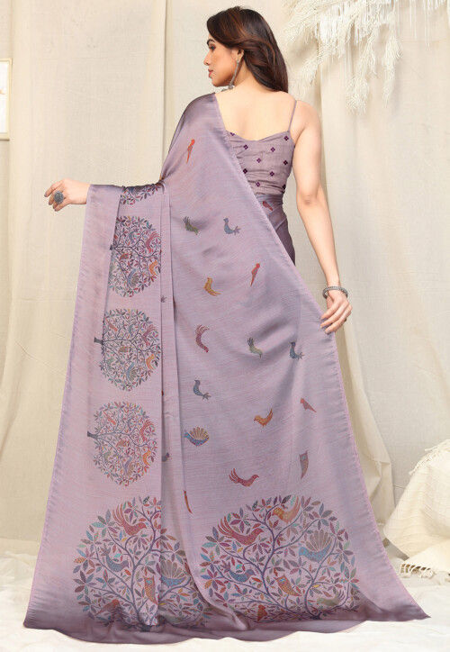 Digital Printed Chiffon Saree in Light Purple