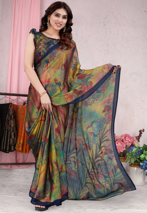 Buy TEXTILE'S HUB Women's Chiffon Saree With Blouse Piece (Multi-Colour) at  Amazon.in