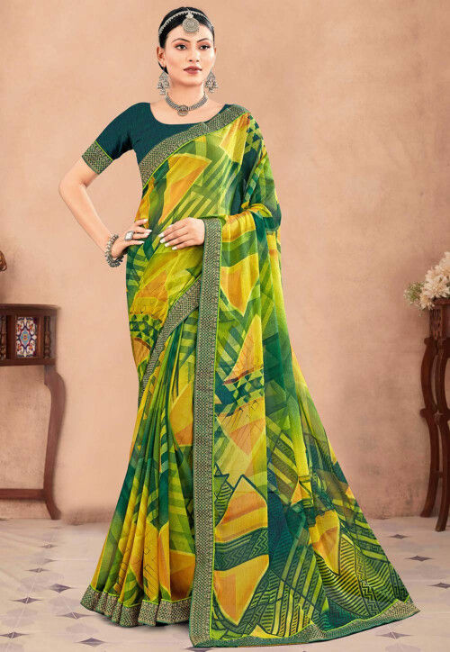 Digital Printed Chiffon Saree in Multicolor
