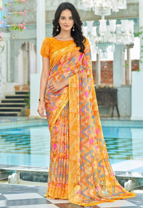 LAMI Women's Multicolor Digital Print on Crepe Chiffon Saree, Fancy Design  with Fancy Woven Lace Border, Crepe Chiffon Sari : Amazon.in: Clothing &  Accessories