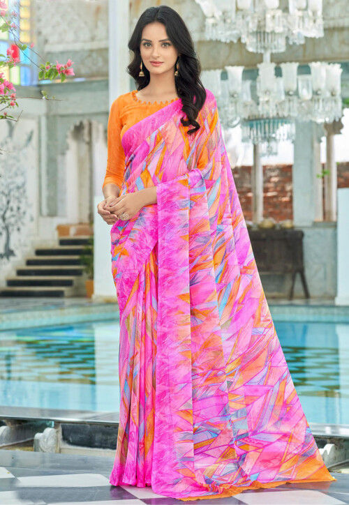 Leheriya Style Multi Color Banarasi Chiffon Saree