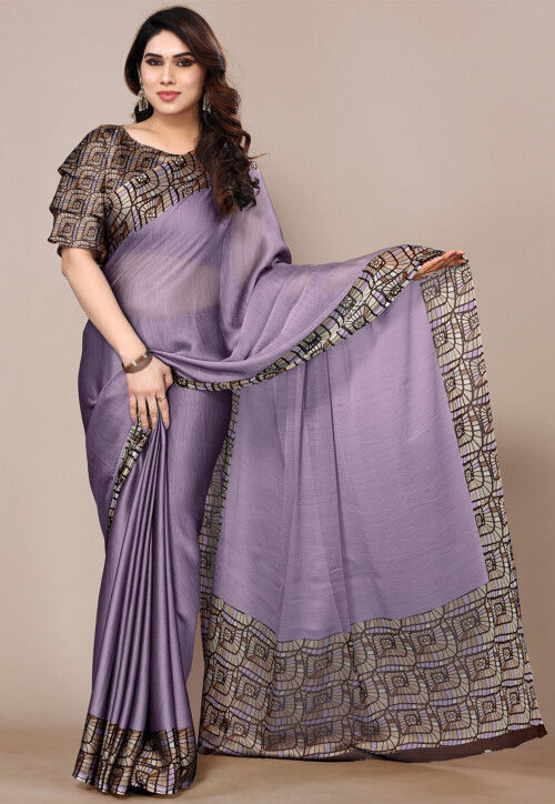 Digital Printed Chiffon Saree in Purple