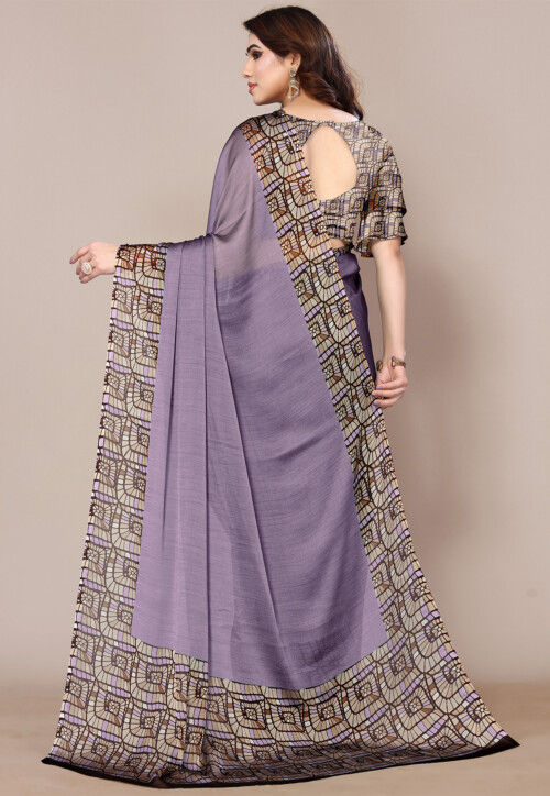 Digital Printed Chiffon Saree in Purple