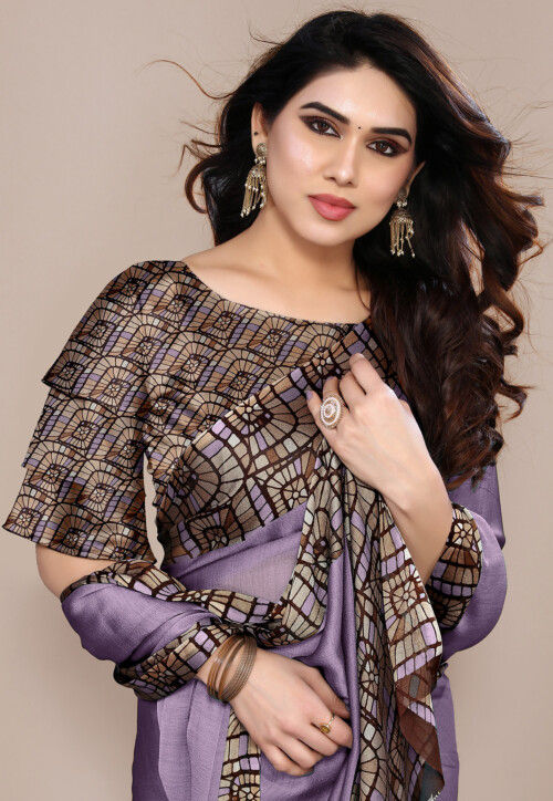 Digital Printed Chiffon Saree in Purple