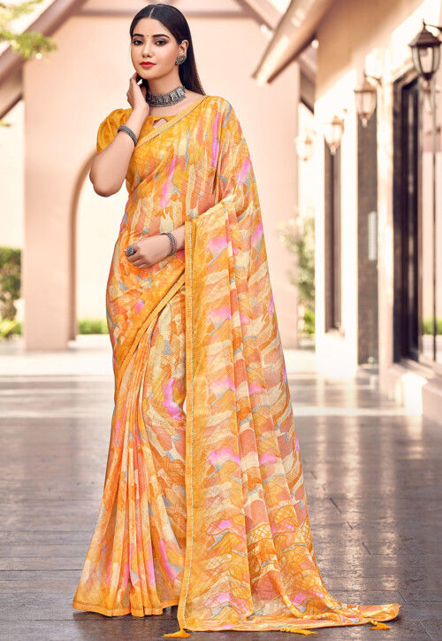 Buy Embellished Bollywood Chiffon Saree (Yellow) Online In India At  Discounted Prices