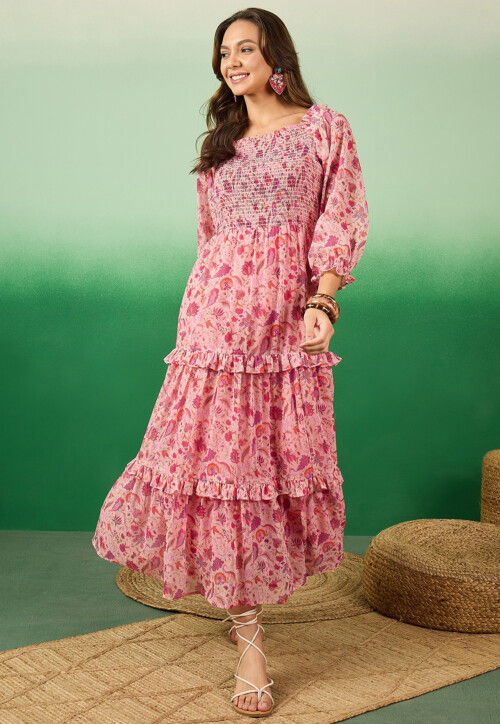 sachin and babi light blue dress Tie N Dyed Chiffon Layered Maxi Dress in Fuchsia and Peach