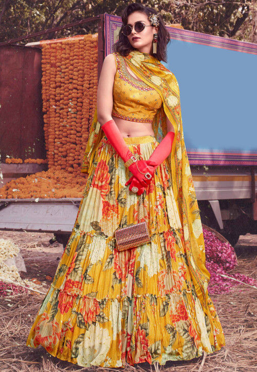 Yellow Floral Haldi Lehenga Choli In Georgette SFSR268952 – Siya Fashions