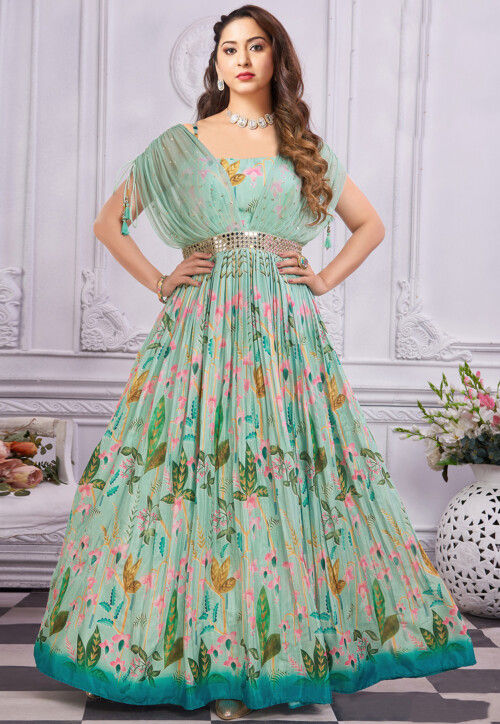 Sea Green Color Georgette Fabric Divine Readymade Long Gown -- Miraamall -  USA UK Canada