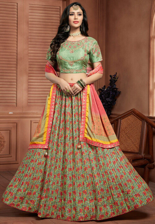 Floral Netted embroidery♥️ Shop at www.trendytraditionaloutfits.com SEARCH  CODE : DESIGNER LEHENGA - LIGHT GREEN WITH PINK Lehenga: Light… | Instagram