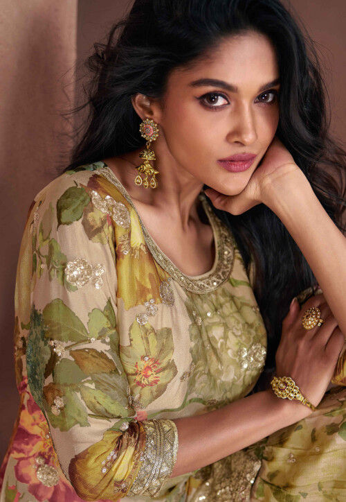 Digital Printed Georgette Pakistani Suit in Beige