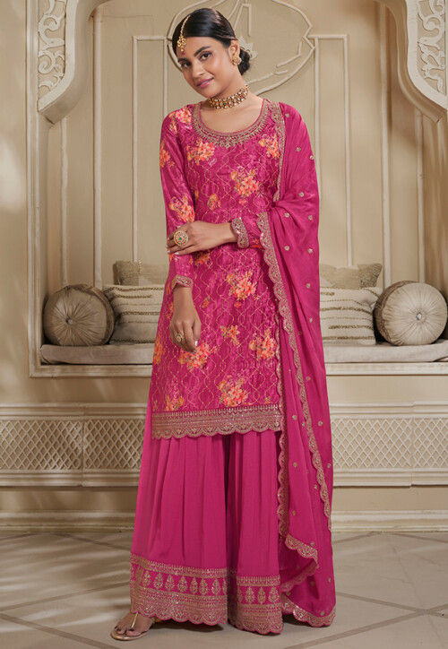 Digital Printed Chinon Chiffon Pakistani Suit in Pink