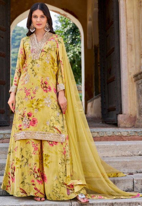 Digital Printed Chinon Chiffon Pakistani Suit in Yellow