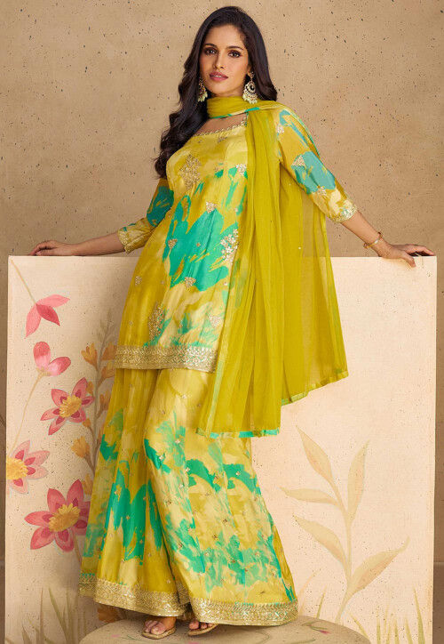 Blue Chinon Silk Kameez With Salwar Suit For Indian & Pakistani Wedding Festival Season - Thread & Sequence Embroidery main image 1