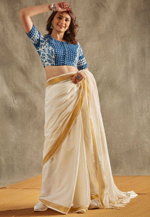 Digital Printed Cotton Blouse in Blue