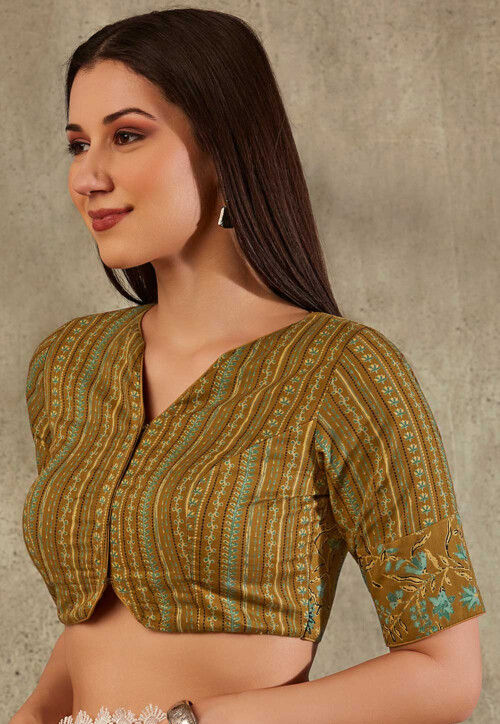 Digital Printed Cotton Blouse in Mustard