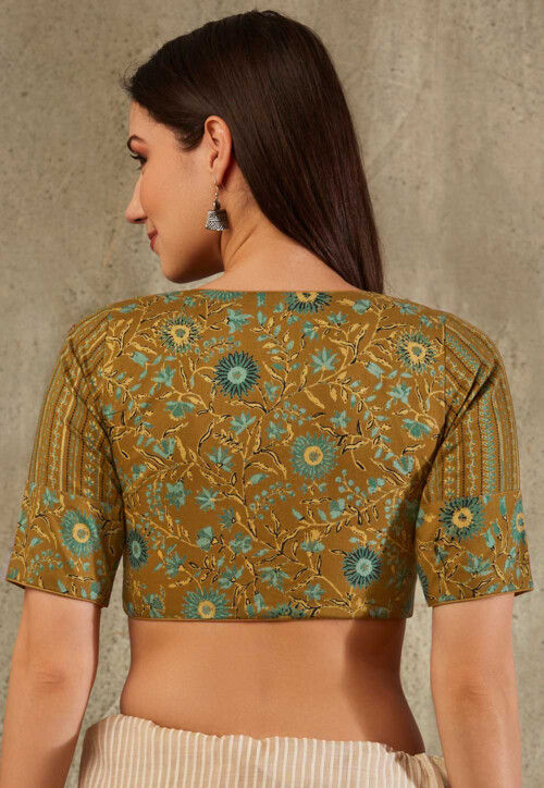 Digital Printed Cotton Blouse in Mustard
