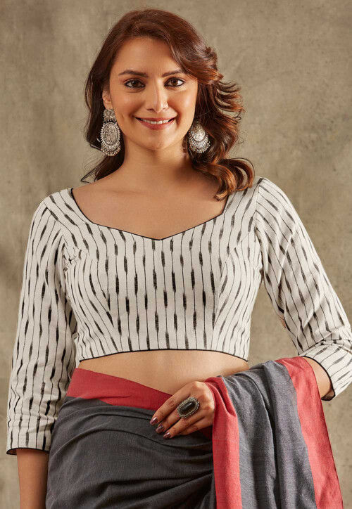 Buy Digital Printed Cotton Blouse in Off White Online UVC1716 Utsav Fashion