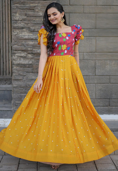 Shop Weaving Banarasi Silk Red and Yellow Lehenga Choli Online : 172472 -
