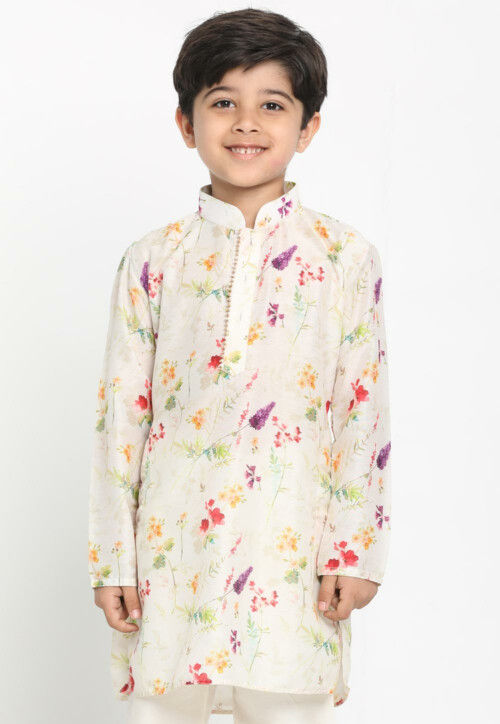 Digital Printed Cotton Kurta in Cream