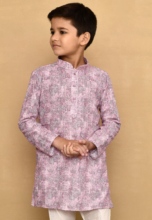 Digital Printed Cotton Kurta in Pink