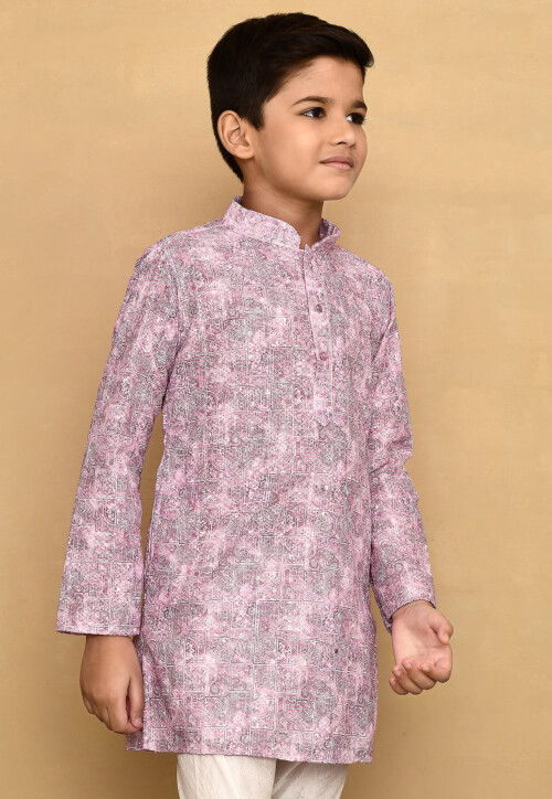 Digital Printed Cotton Kurta in Pink