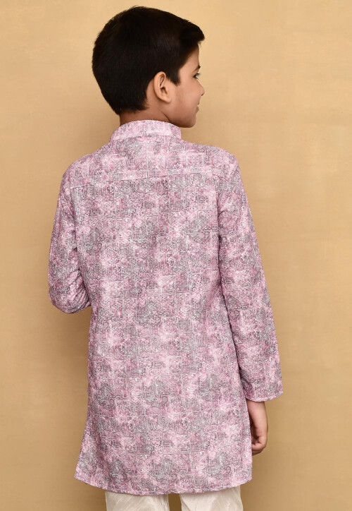 Digital Printed Cotton Kurta in Pink