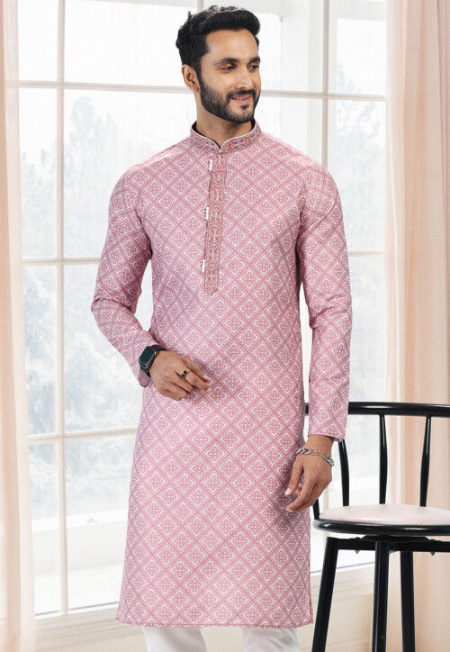 Buy Digital Printed Cotton Kurta in Pink Online MLY1425 Utsav