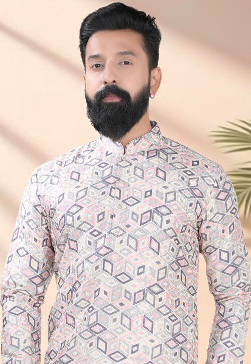 Digital Printed Cotton Kurta Set in Multicolor
