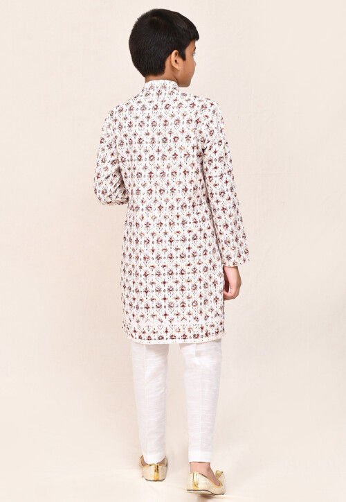 Digital Printed Cotton Kurta Set in Cream