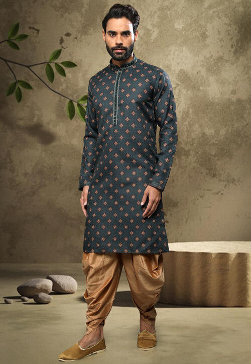 Digital Printed Cotton Kurta in Green