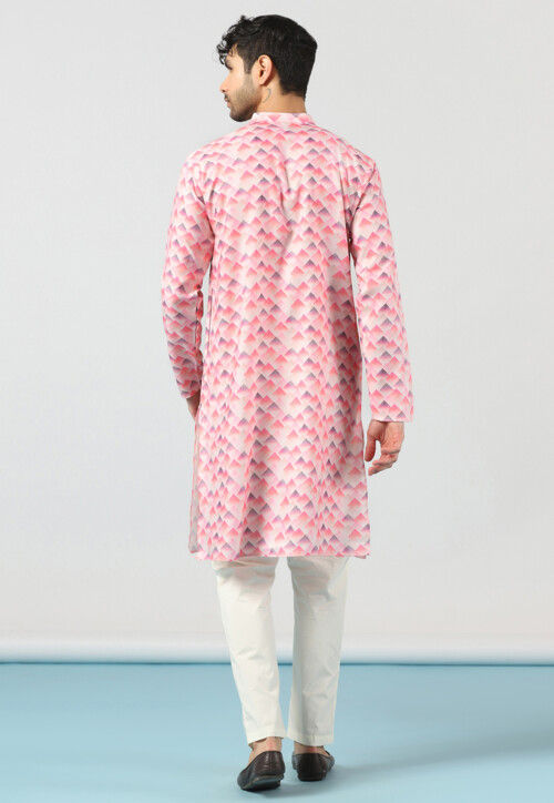 Digital Printed Cotton Kurta Set in Pink