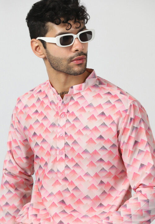 Digital Printed Cotton Kurta Set in Pink